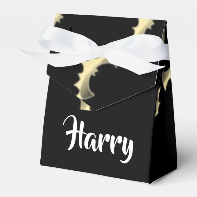 Caixinha De Lembrancinhas Dourados morcegos em preto (Frente)