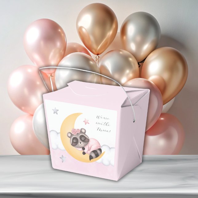 Caixinha De Lembrancinhas Dreamy sobre o Chá de fraldas Moon Raccoon Girl (Dreamy Over the Moon Raccoon Girl Baby Shower Favor Boxes)