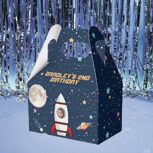 Caixinha De Lembrancinhas Duas fotos do segundo aniversário Moon Rocket Shi