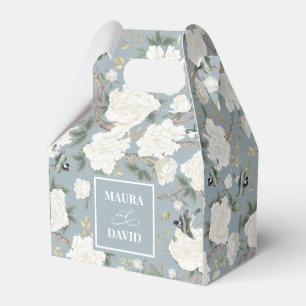 Caixinha De Lembrancinhas Dusty Blue Chinoiserie Aves Flores Casamento