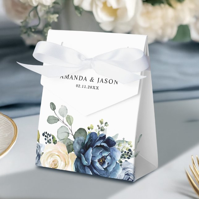 Caixinha De Lembrancinhas Dusty Blue Marinho Champanhe Ivory Floral Casament (Dusty Blue Navy Champagne Ivory Floral Wedding Favor Boxes)
