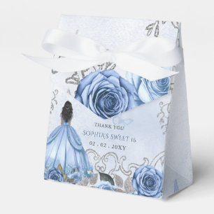 Caixinha De Lembrancinhas Dusty Blue Silver Floral Princess SWEET 16