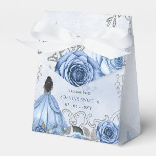 Caixinha De Lembrancinhas Dusty Blue Silver Floral Princess SWEET 16