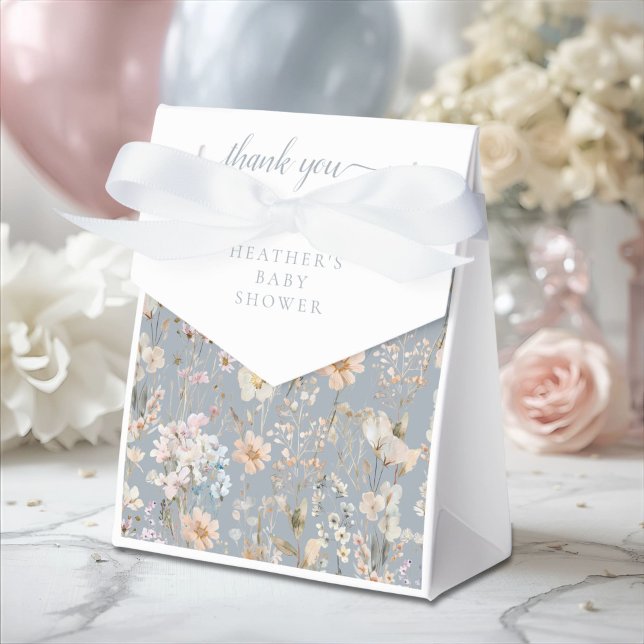 Caixinha De Lembrancinhas Dusty Blue Wildflower Baby Shower  (Criador carregado)