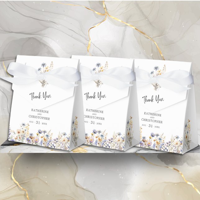 Caixinha De Lembrancinhas Dusty Blue Wildflower BoHO Casamento Obrigado (Dusty Blue Wildflowers BOHO Wedding Thank You Favor Bow Box with Couple Names, Wedding Date.
)