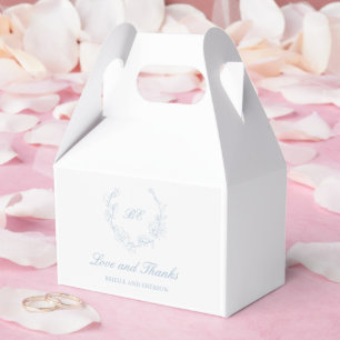 Caixinha De Lembrancinhas Dusty Blue Wreath Monograma Casamento Elegante