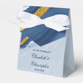 Caixinha De Lembrancinhas Dusty Marinho Blue e Dourado Agate Weding