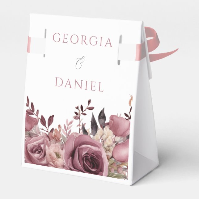 Caixinha De Lembrancinhas Dusty Rosa & Burgundy Boho Casamento Floral (Verso)