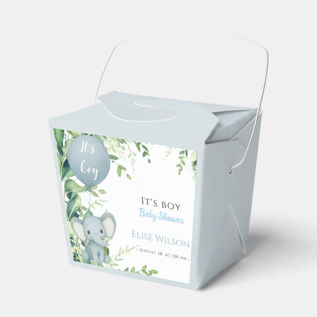 Caixinha De Lembrancinhas É garoto! Pequeno elefante bonito com balão (Frente)