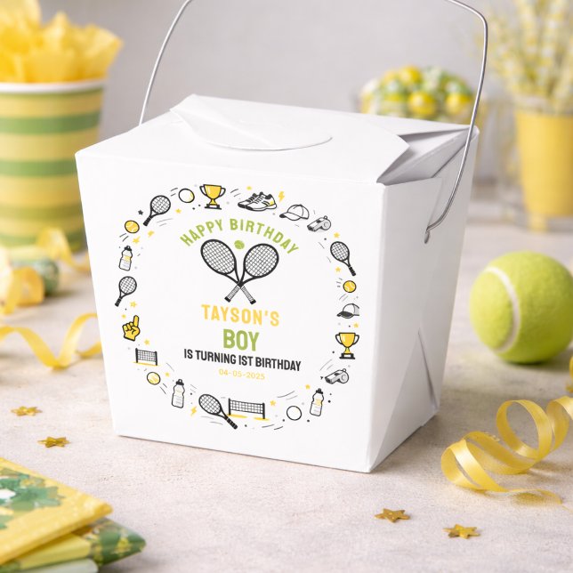 Caixinha De Lembrancinhas É hora do jogo de tênis de 1º aniversário – Crianç (It’s Game Time Tennis 1st Birthday – Fun Kids Favor Boxes
)