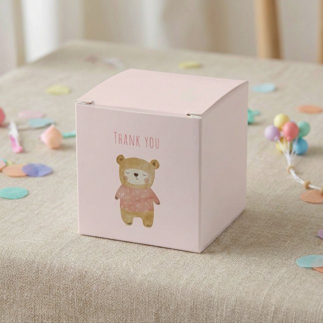 Caixinha De Lembrancinhas É um Chá de fraldas rosa de Urso Bonito, Aquarela (It’s a Girl Watercolor cute Bear Pink Baby Shower Favor Boxes.)