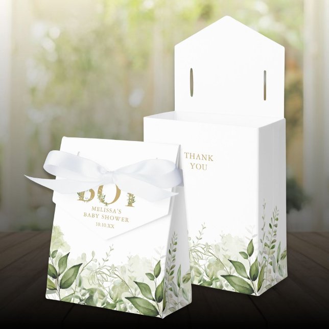 Caixinha De Lembrancinhas É um menino Folhagem Verde Dourado Chá de Bebê (Its A Boy Greenery Foliage Gold Baby Shower Favor Boxes)