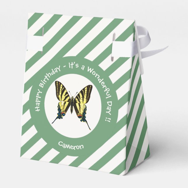 Caixinha De Lembrancinhas É uma Festa de aniversário de borboleta de Swallow (Verso)