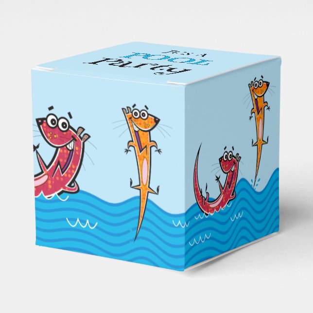 Caixinha De Lembrancinhas É uma festa de Piscina com cartas (Frente)