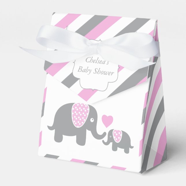 Caixinha De Lembrancinhas Elefante com Listras Rosa e Cinza (Frente)