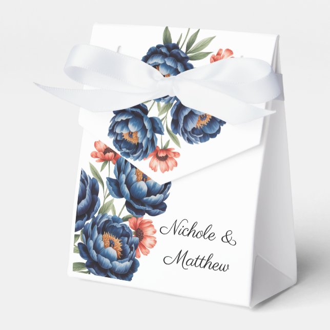 Caixinha De Lembrancinhas Elegant Blue and Burnt Orange Floral Wedding  (Frente)