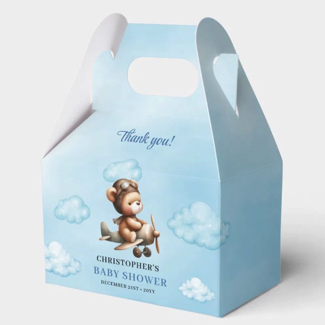 Caixinha De Lembrancinhas Elegant Blue Brown Teddy Bear Aviator Baby Shower  (Elegant Blue Brown Teddy Bear Aviator Baby Shower Favor Box

)