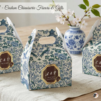 Caixinha De Lembrancinhas Elegant Blue & Green Chinoiserie Toile Wedding