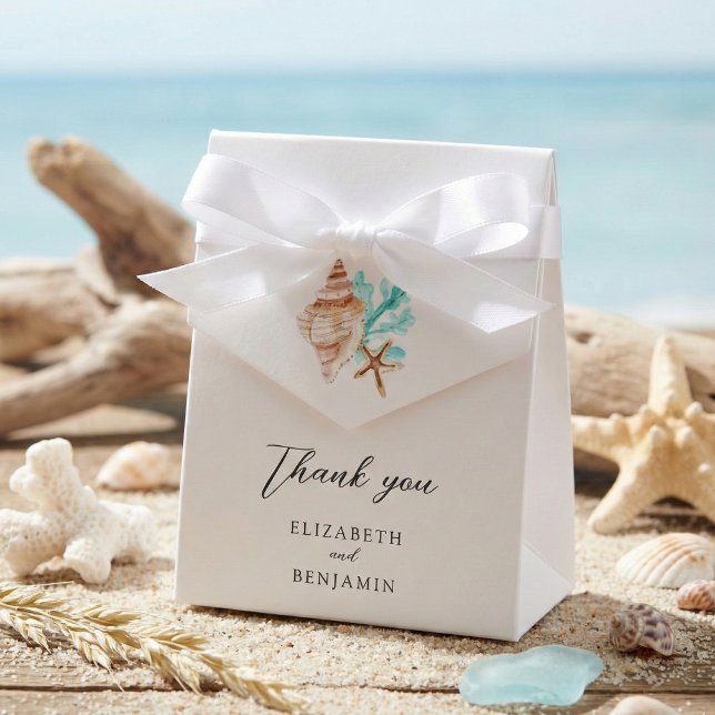 Caixinha De Lembrancinhas Elegant Coastal Seashell Thank you Beach Wedding (Criador carregado)