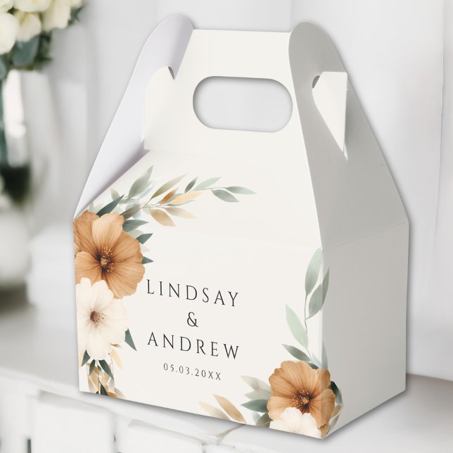 Caixinha De Lembrancinhas Elegant Copper Earthy Botanical Beige Wedding (Elegant Copper Earthy Botanical Beige Wedding Favor Boxes)