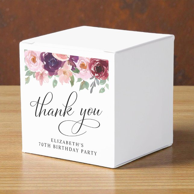 Caixinha De Lembrancinhas Elegant Floral 70th Birthday Party Thank You (Elegant Floral 70th Birthday Party Thank You Favor Boxes)
