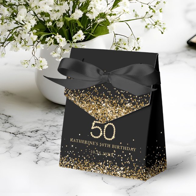 Caixinha De Lembrancinhas Elegant Gold Diamonds 50th Birthday Favor Box (Gold 50th Birthday Thank you Favor Box)