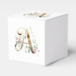 Caixinha De Lembrancinhas Elegant Gold Floral Letter A Monogram Favor Box