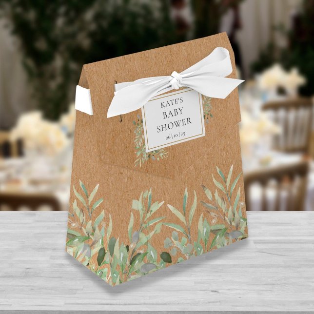 Caixinha De Lembrancinhas Elegant Greenery Foliage Rustic Kraft Baby Shower (Criador carregado)