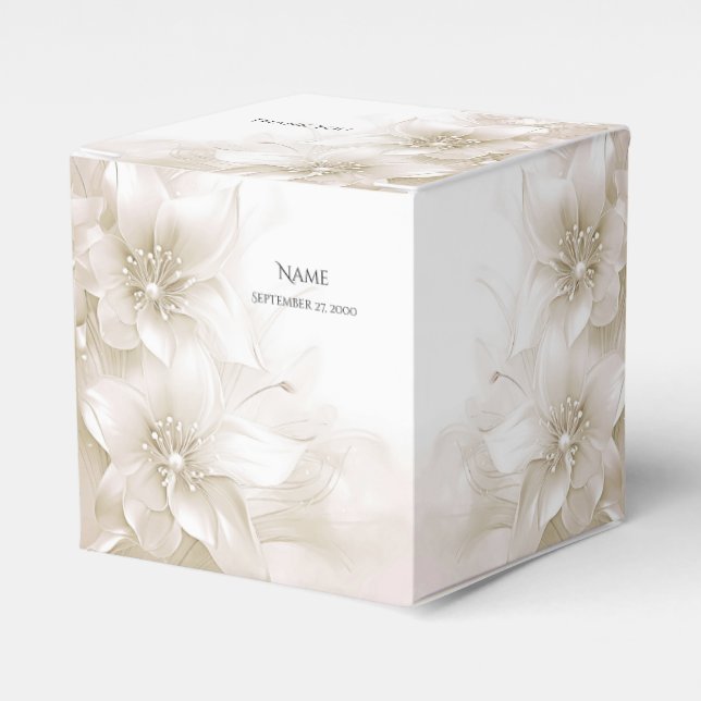 Caixinha De Lembrancinhas Elegant Ivory White Flowers Favor Box (Frente)