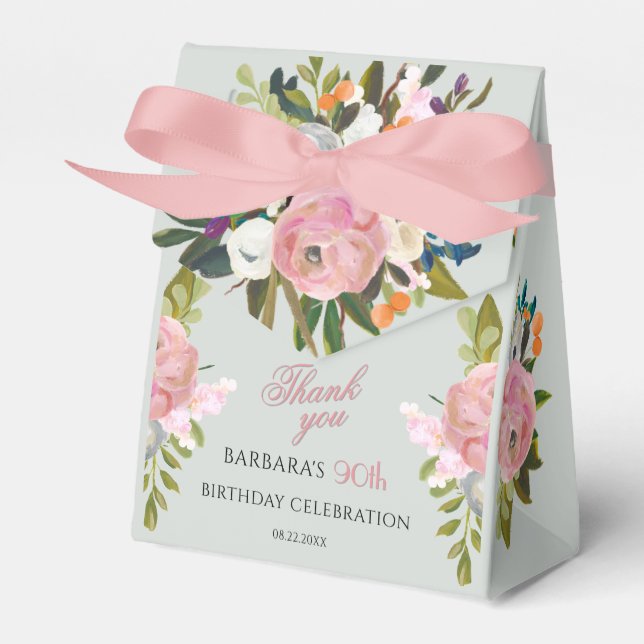 Caixinha De Lembrancinhas Elegant Painted Pink Floral 90th birthday favors  (Frente)