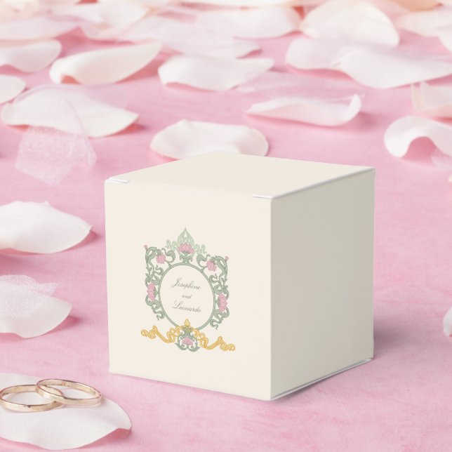 Caixinha De Lembrancinhas Elegant Sage Green and Gold Art Nouveau (Casamento)