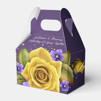 Caixinha De Lembrancinhas Elegant Yellow Roses, Purple Violets 50th Anniv |