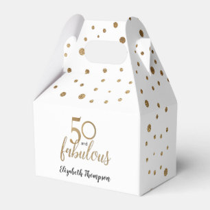 Caixinha De Lembrancinhas Elegante 50 e fabuloso aniversário, Dourado Confe