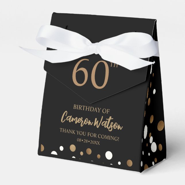 Caixinha De Lembrancinhas Elegante, 60 anos, Black gold Confetti Personaliza (Frente)