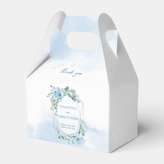 Caixinha De Lembrancinhas Elegante azul-aquarela cor verde-prateado (Frente)