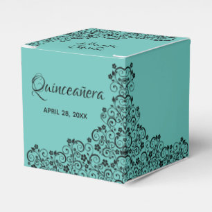 Caixinha De Lembrancinhas Elegante Black Turquoise Quinceañera