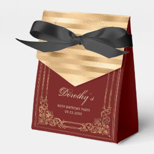 Caixinha De Lembrancinhas Elegante Burgundy, Dourado Script, Aniversário