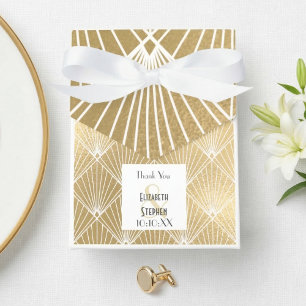 Caixinha De Lembrancinhas Elegante Casamento Gatsby Art Déco Branco e Dourad