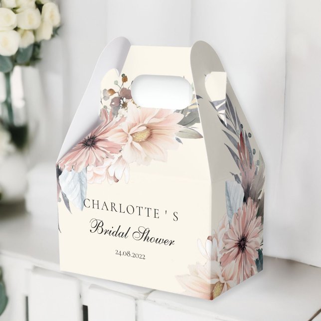 Caixinha De Lembrancinhas Elegante Chá de Noiva Boho Bege e Pastel (Elegant, Beige & Pastel Boho Bridal Shower Favor Boxes with your name and date.)
