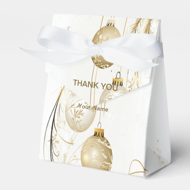 Caixinha De Lembrancinhas Elegante do Feriado de Natal do Ornamento do ouro (Frente)