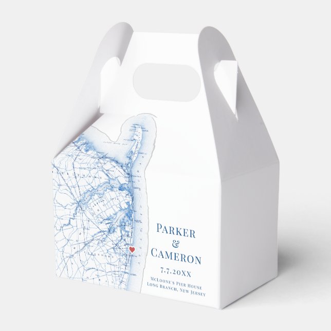 Caixinha De Lembrancinhas Elegante do Mapa de Casamento de Long Branch New J (Frente)