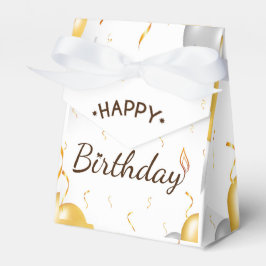 Caixinha De Lembrancinhas Elegante Dourado e Branco Minimalista Feliz Aniver