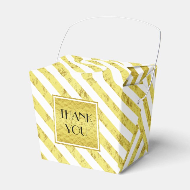Caixinha De Lembrancinhas Elegante Dourado Stripes Obrigado (Frente)