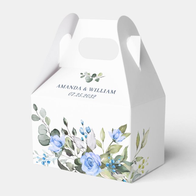 Caixinha De Lembrancinhas Elegante Eucalyptus Blue Rosa Casamento Verde (Frente)
