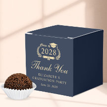 Elegante Festa de formatura Azul Dourada Obrigado