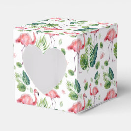 Caixinha De Lembrancinhas Elegante Flamingo Rosa Padrão de Folhas Tropicais