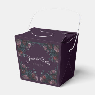 Caixinha De Lembrancinhas Elegante Floral Roxo Escuro Casamento Marrom Vinho