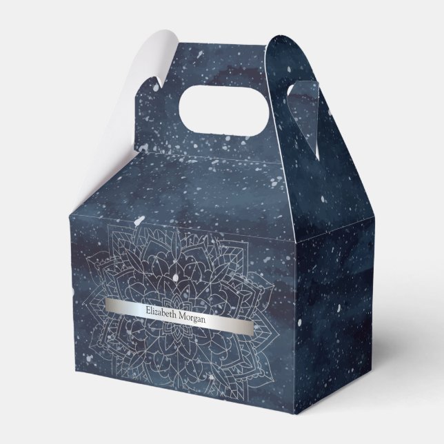 Caixinha De Lembrancinhas Elegante moderno prata mandala Marinho azul (Frente)