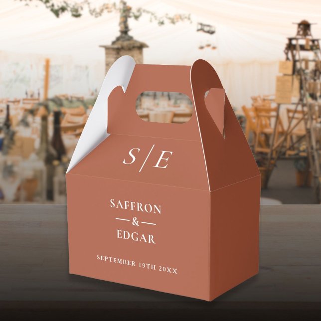Caixinha De Lembrancinhas Elegante Monograma de Casamento em Terracota (Elegant Terracotta Monogram Wedding Favor Boxes)