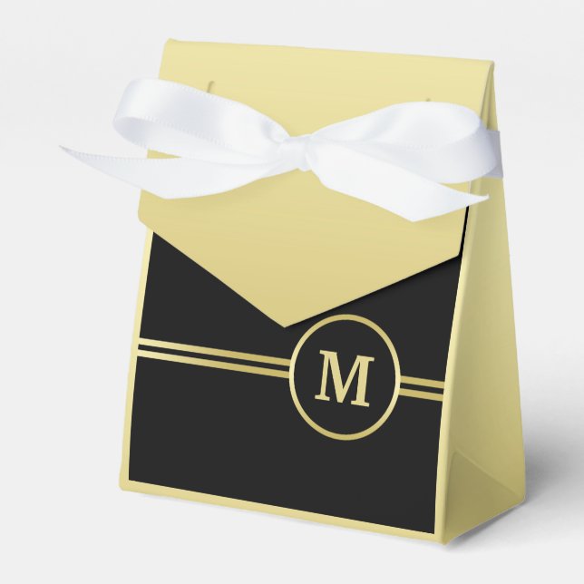 Caixinha De Lembrancinhas Elegante monograma personalizado em ouro sobre pre (Frente)